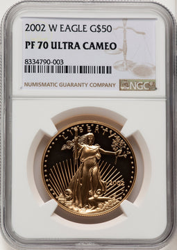 2002-W $50 One-Ounce Gold Eagle Brown Label NGC PF70 (774207004)