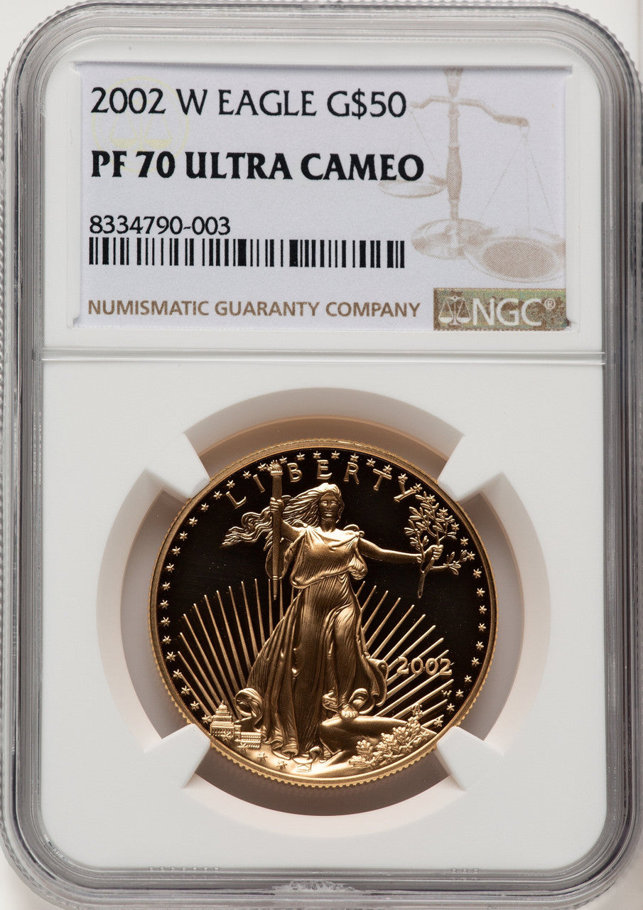 2002-W $50 One-Ounce Gold Eagle Brown Label NGC PF70 (774207004)