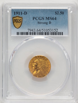 1911-D $2.50 Indian Quarter Eagle PCGS MS64 (507051057)