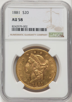 1881 $20 Liberty Double Eagle NGC AU58