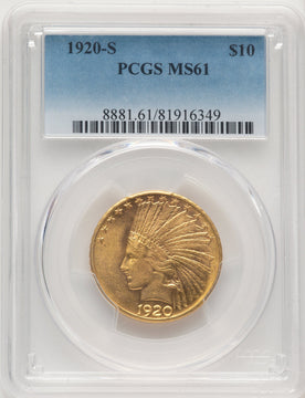 1920-S $10 Indian Eagle PCGS MS61