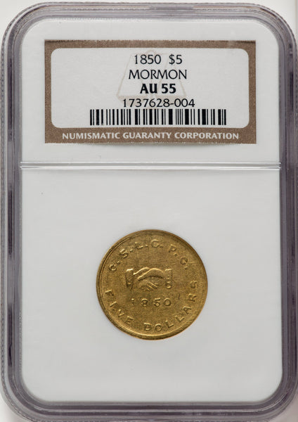 1850 Mormon Five Dollar Territorial Gold NGC AU55 | LCR Coin
