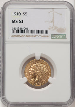 1910 $5 Indian Half Eagle NGC MS63 (774881008)