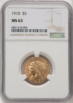 1910 $5 Indian Half Eagle NGC MS63 (774881008)