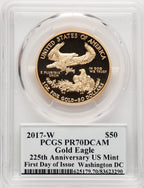2017-W $50 One-Ounce Gold Eagle First Day of Issue Washington 225th Anniversary Label PCGS PR70
