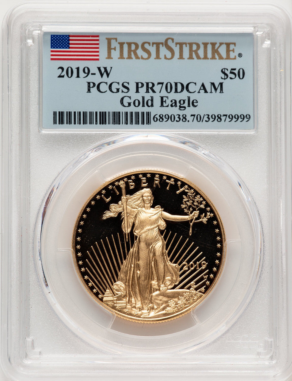 2019-W $50 One-Ounce Gold Eagle First Strike FS Flag PCGS PR70