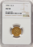 1850 $2.50 Liberty Quarter Eagle NGC AU50 (774686001)