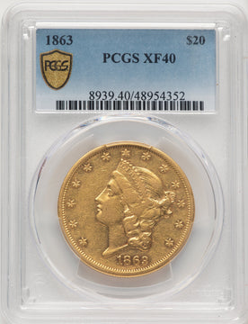 1863 $20 Liberty Double Eagle PCGS XF40