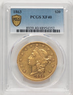 1863 $20 Liberty Double Eagle PCGS XF40