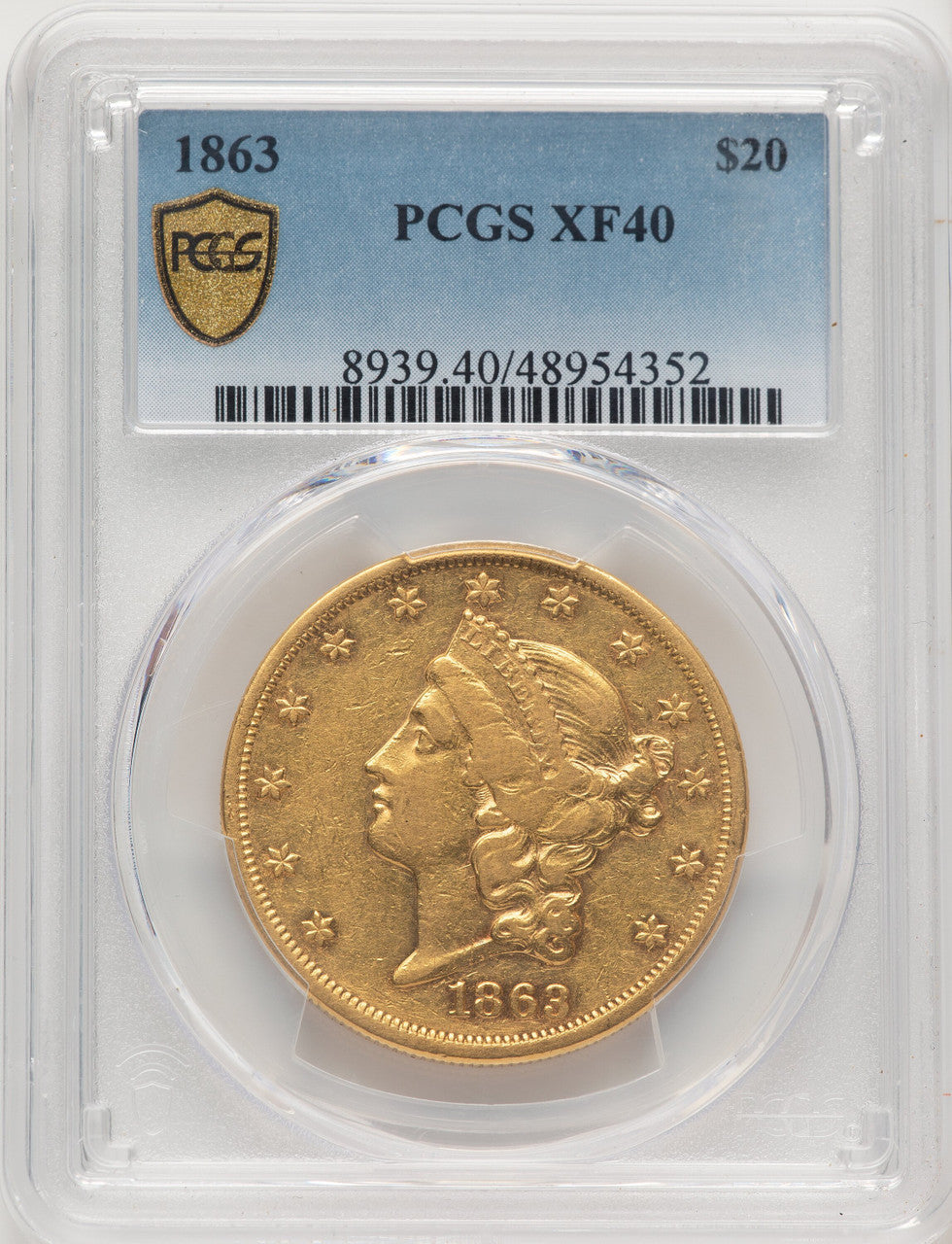 1863 $20 Liberty Double Eagle PCGS XF40