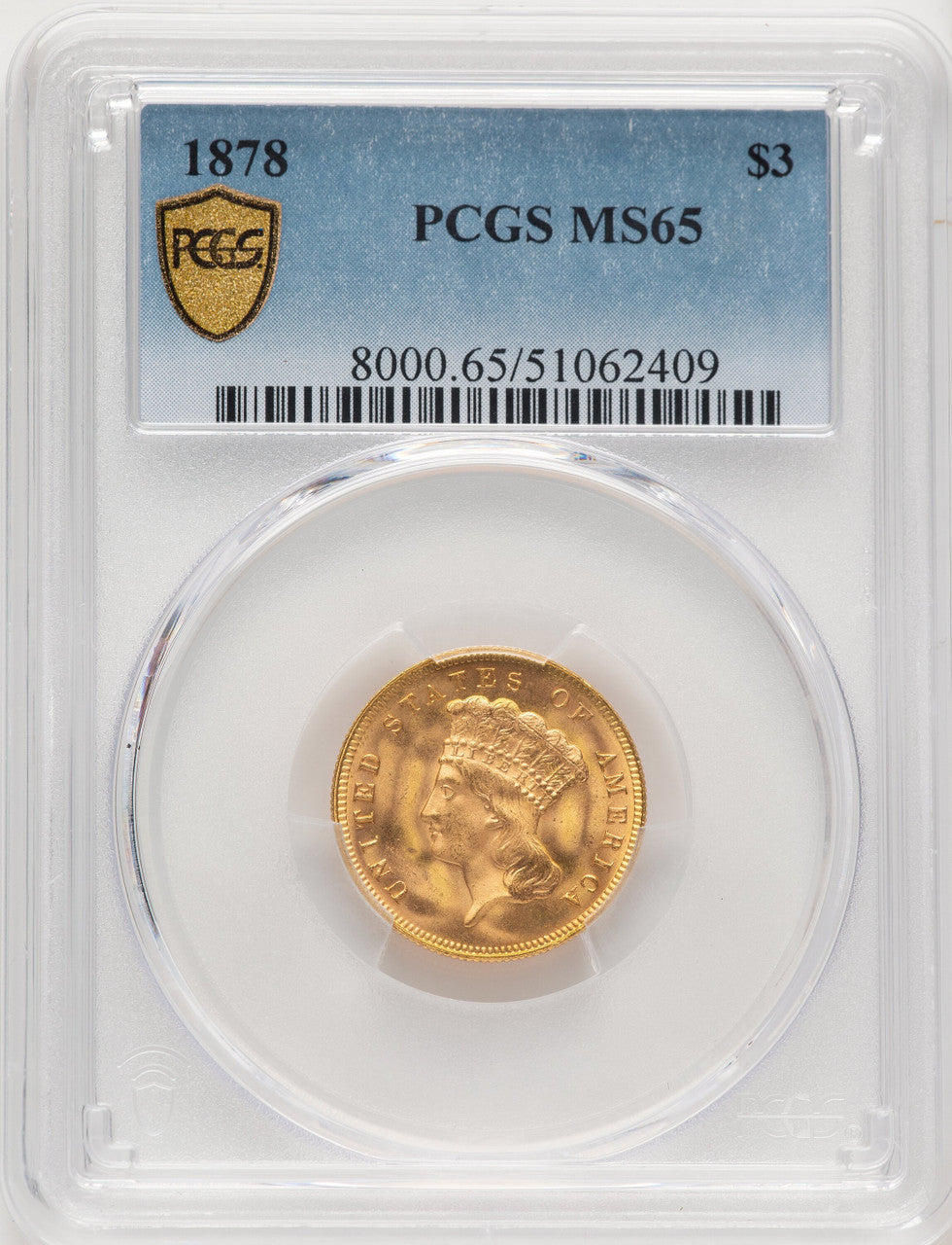 1878 $3 Three Dollar Gold Pieces PCGS MS65 (774458001)