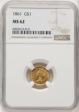 1861 G$1 Gold Dollar NGC MS62 (774686002)
