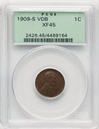 1909-S 1C VDB BN Lincoln Cent PCGS XF45