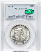 1942-S 50C CAC Walking Liberty Half Dollar PCGS MS66