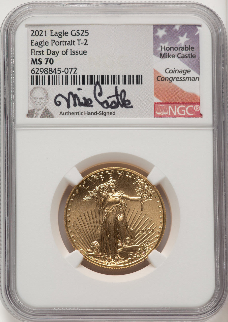 2021 1/2 Oz Gold Eagle T-2 First Day of Issue NGC MS70 Castle