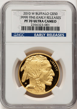 2010-W $50 One-Ounce Gold Buffalo First Strike DM ER Blue NGC MS70 (520687025)