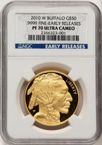 2010-W $50 One-Ounce Gold Buffalo First Strike DM ER Blue NGC MS70 (520687025)
