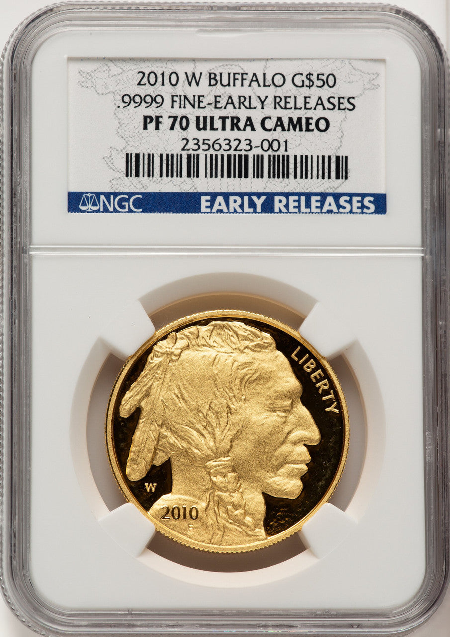 2010-W $50 One-Ounce Gold Buffalo First Strike DM ER Blue NGC MS70 (520687025)