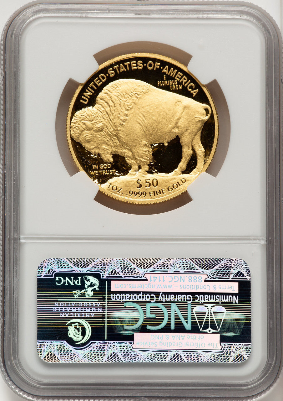 2010-W $50 One-Ounce Gold Buffalo First Strike DM ER Blue NGC MS70 (520687025)
