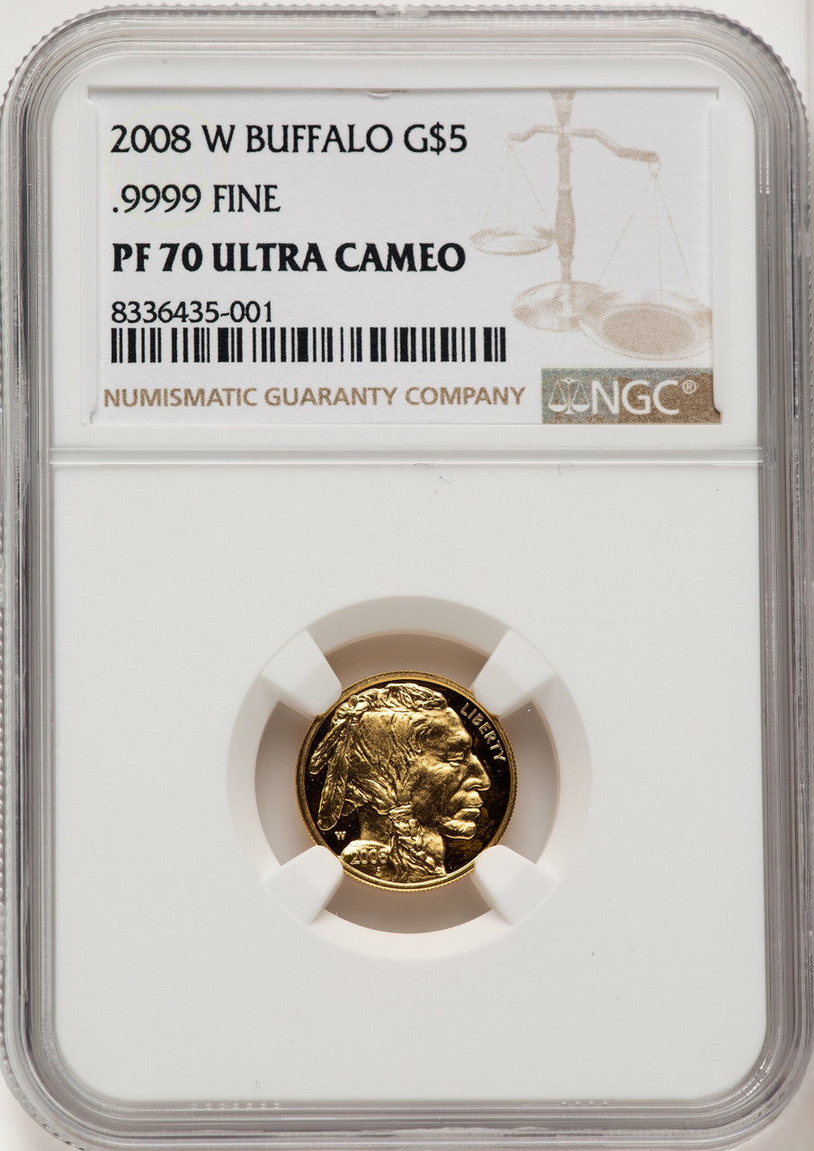 2008-W $5 Tenth-Ounce Gold Buffalo .9999 Fine Gold Brown Label NGC PF70 (774365015)