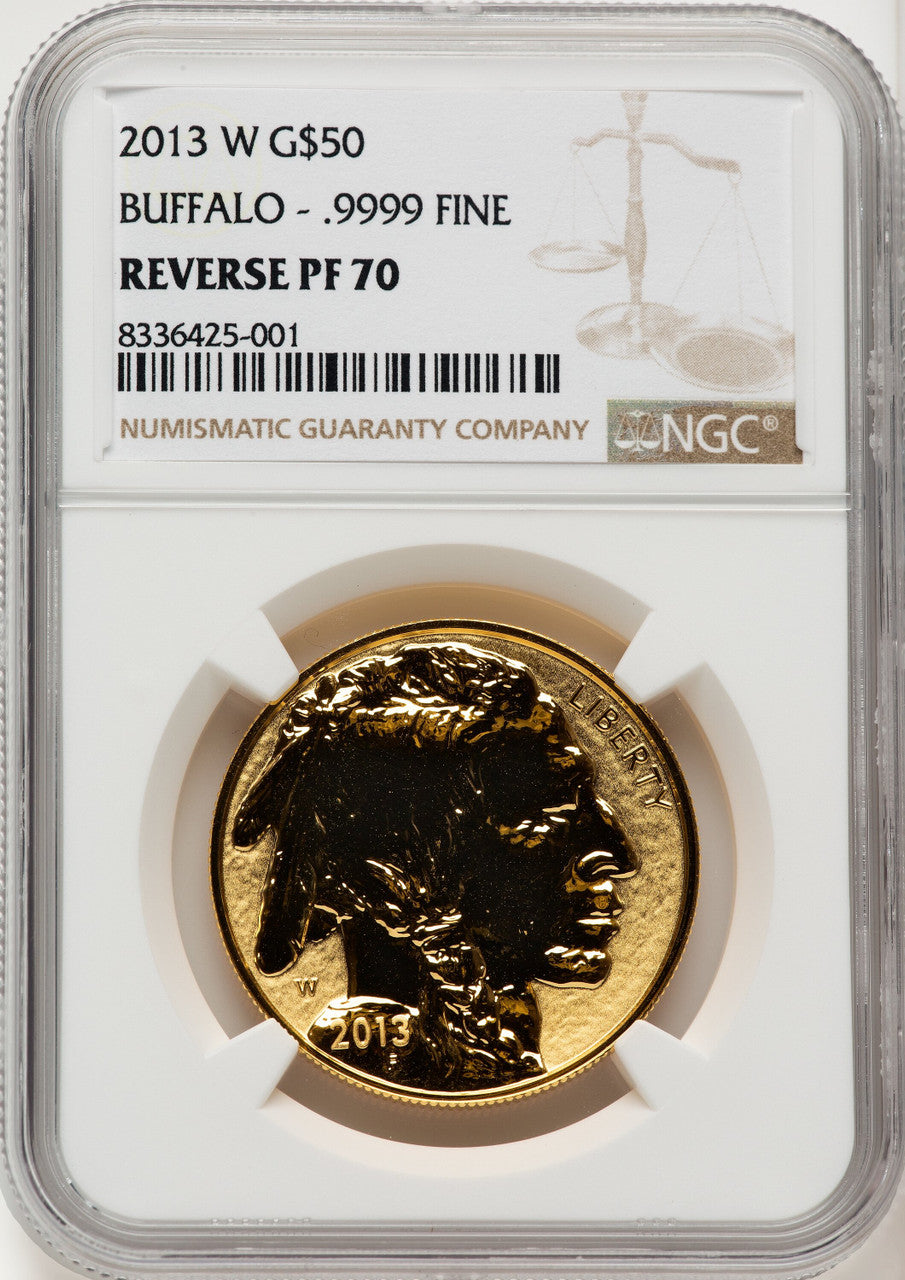 2013-W $50 One-Ounce Gold Buffalo Reverse Proof 100th Anniversary Brown Label NGC PF70 (775057011)