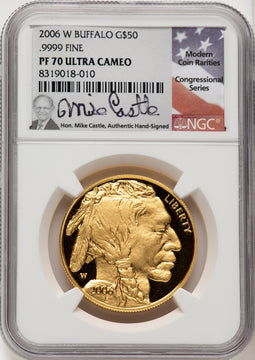 2006-W $50 One-Ounce Gold Buffalo .9999 Fine Gold Mike Castle Congressional Series NGC PF70