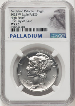 2023-W Palladium Eagle 1 oz Burnished FDI Palladium Label NGC MS70