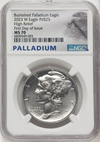 2023-W Palladium Eagle 1 oz Burnished FDI Palladium Label NGC MS70