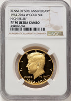 2014-W 50C Kennedy Gold 50th Anniversary Brown Label Proof Kennedy Half Dollar NGC PR70 (773926023)