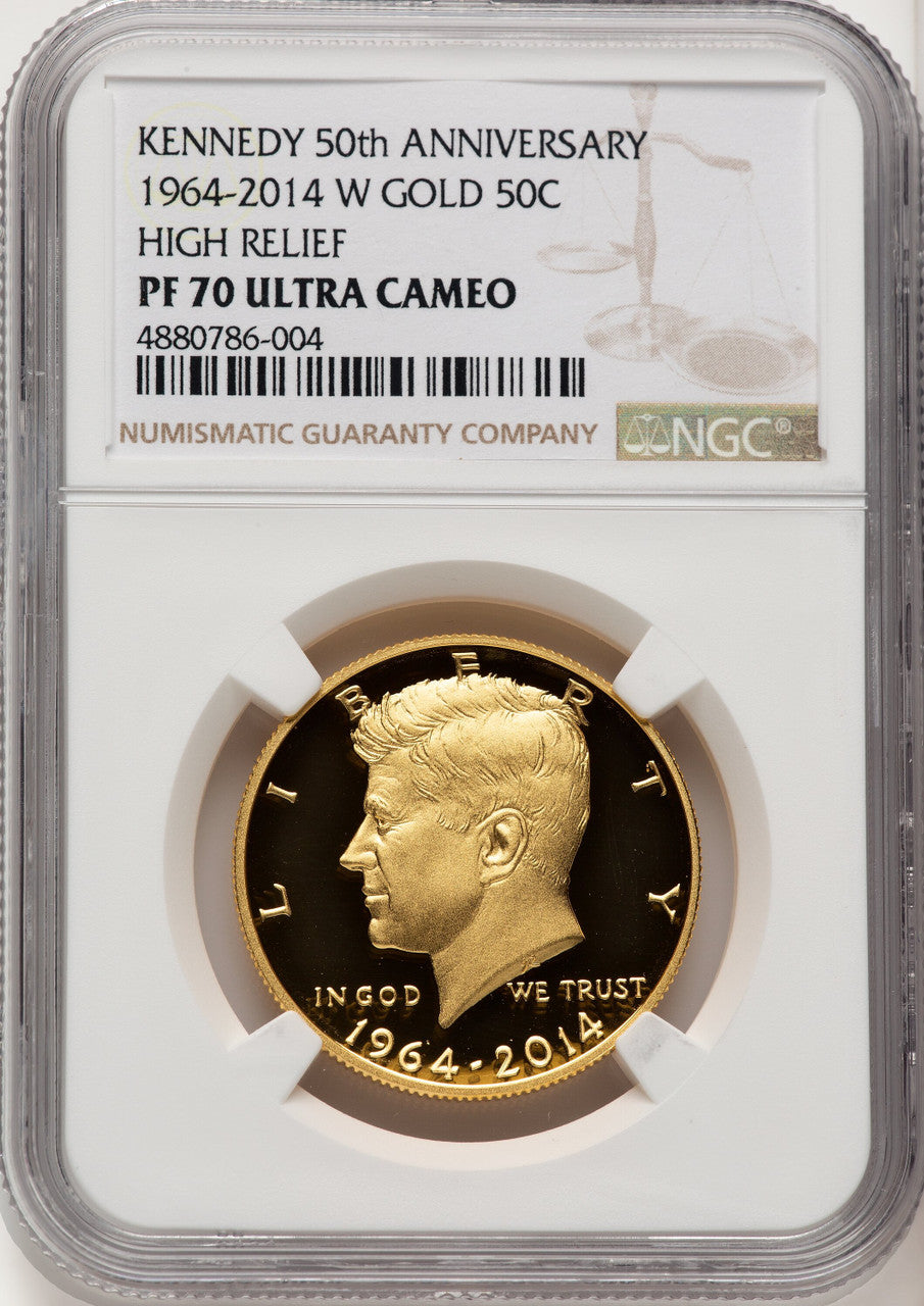 2014-W 50C Kennedy Gold 50th Anniversary Brown Label Proof Kennedy Half Dollar NGC PR70 (773926023)