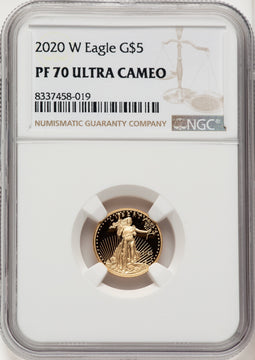 2020-W $5 One-Tenth Ounce Gold Eagle Brown Label NGC PF70
