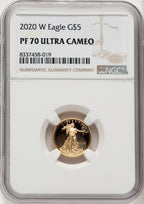 2020-W $5 One-Tenth Ounce Gold Eagle Brown Label NGC PF70