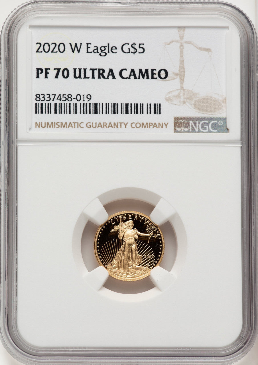 2020-W $5 One-Tenth Ounce Gold Eagle Brown Label NGC PF70
