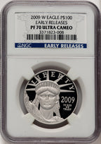 2009-W $100 One-Ounce Platinum Eagle ER Blue NGC PF70