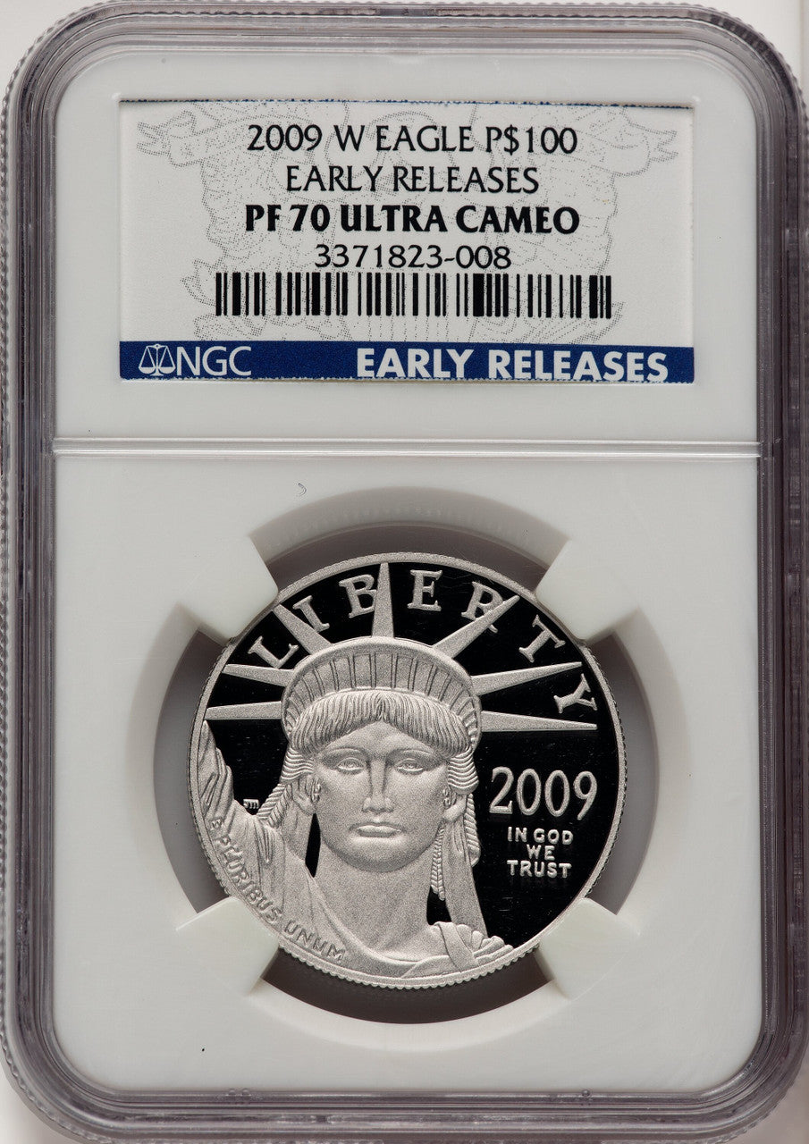 2009-W $100 One-Ounce Platinum Eagle ER Blue NGC PF70