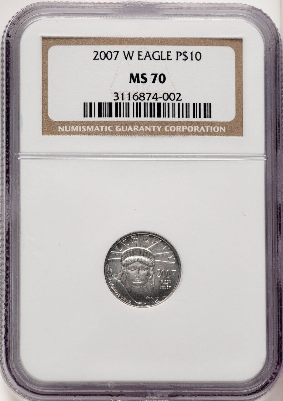 2007-W $10 Tenth-Ounce Platinum Eagle Burnished Brown Label NGC MS70