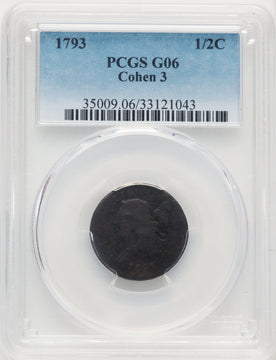 1793 1/2 C C-3 BN Half Cent PCGS G6