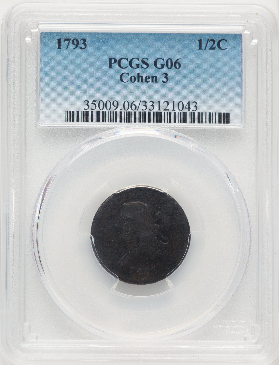 1793 1/2 C C-3 BN Half Cent PCGS G6