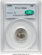 1890 10C CAC Seated Dime PCGS MS64