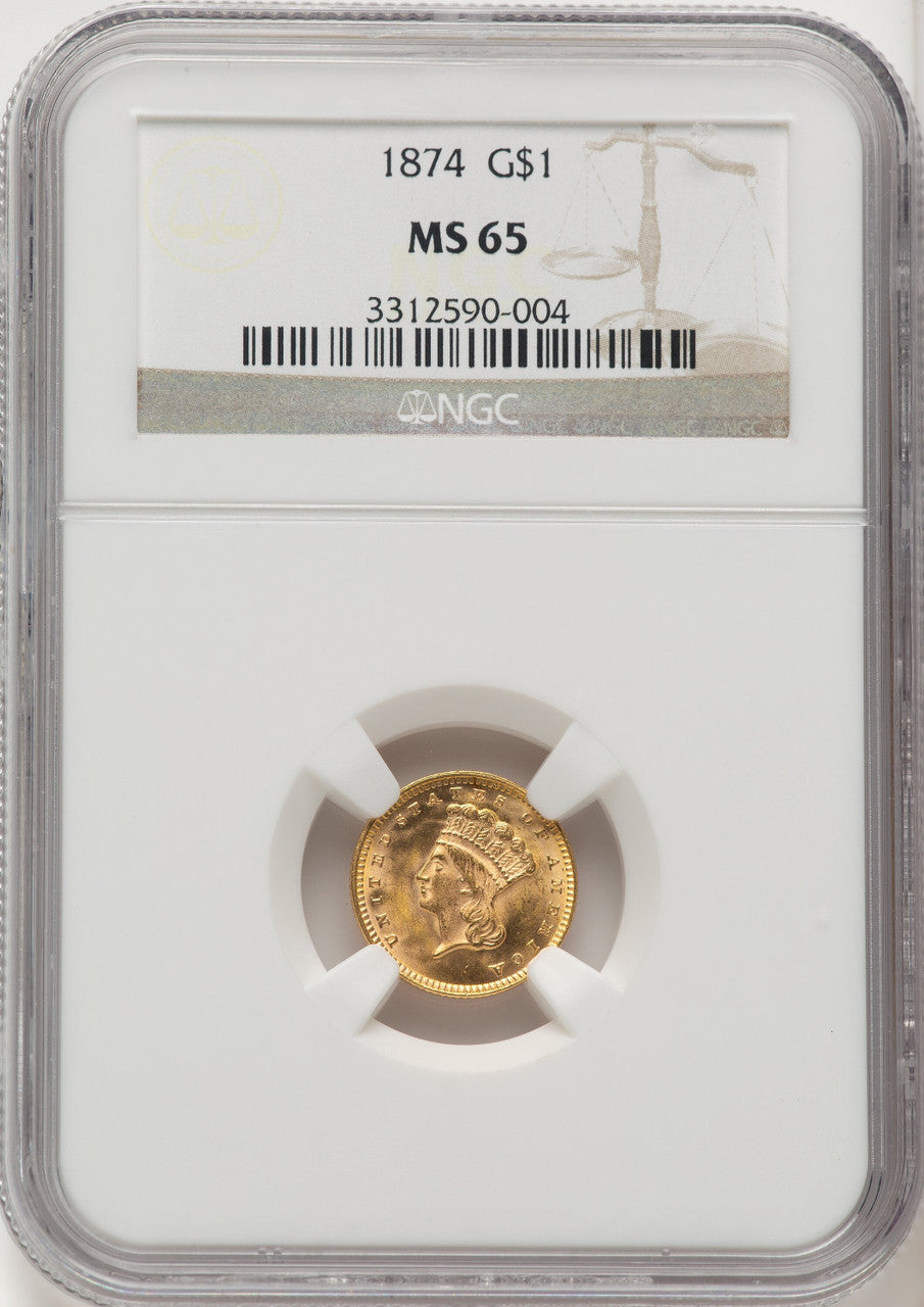 1874 G$1 Gold Dollar NGC MS65