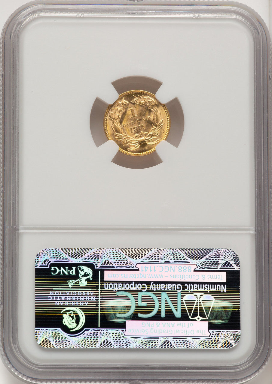 1874 G$1 Gold Dollar NGC MS65