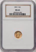 1853 G$1 Gold Dollar NGC MS65 (774093001)