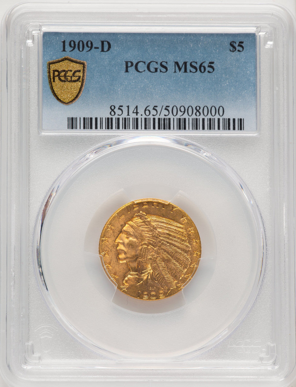 1909-D $5 Indian Half Eagle PCGS MS65 (774687027)