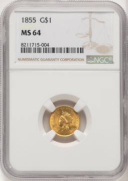 1855 G$1 Type Two Gold Dollar NGC MS64