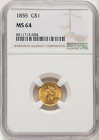 1855 G$1 Type Two Gold Dollar NGC MS64