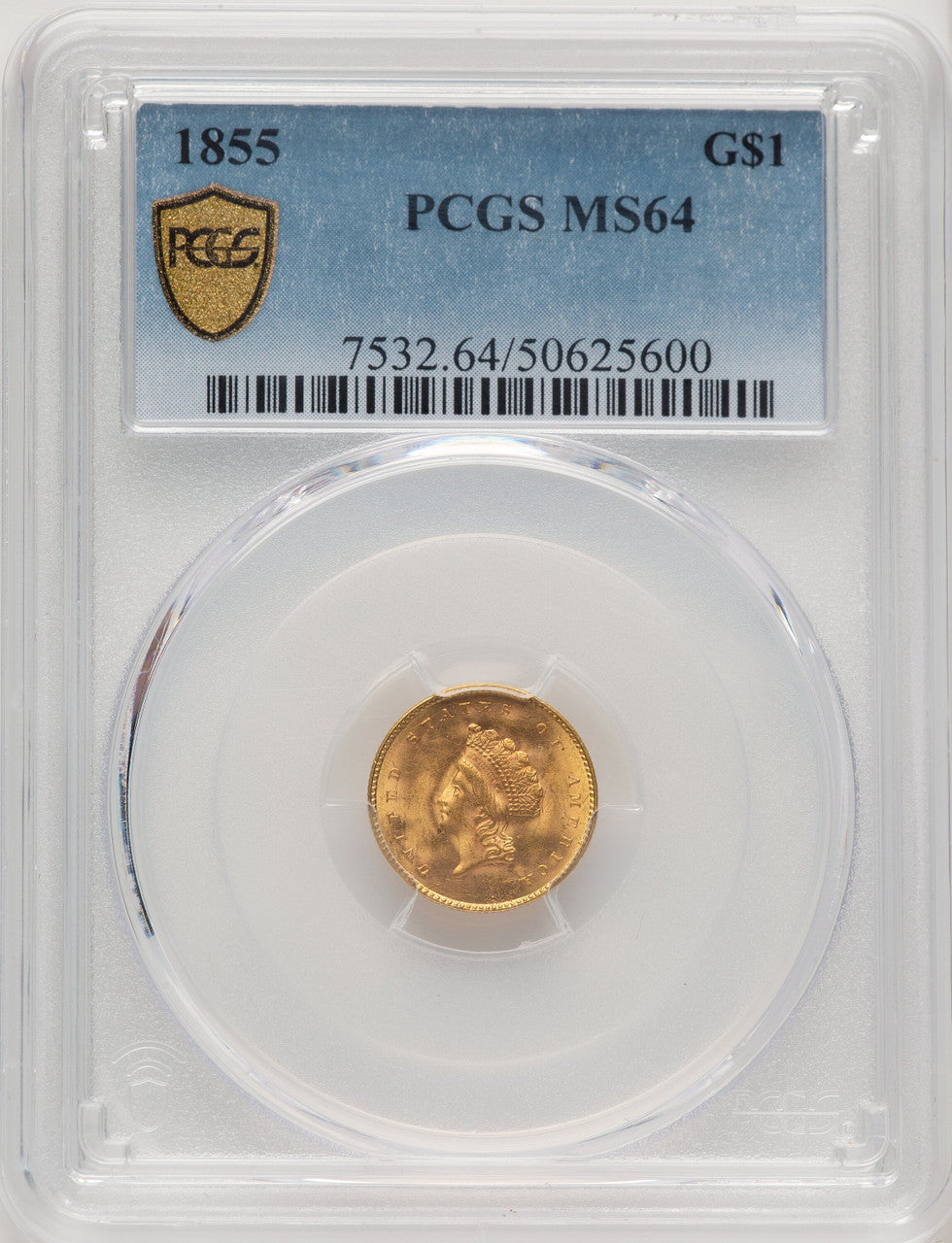 1855 G$1 Type Two Gold Dollar PCGS MS64