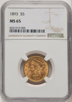 1893 $5 Liberty Half Eagle NGC MS65