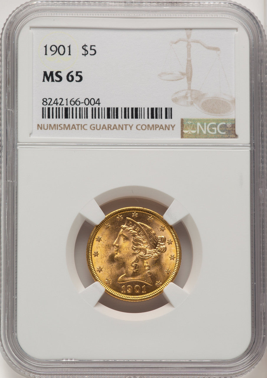 1901 $5 Liberty Half Eagle NGC MS65 (774687023)