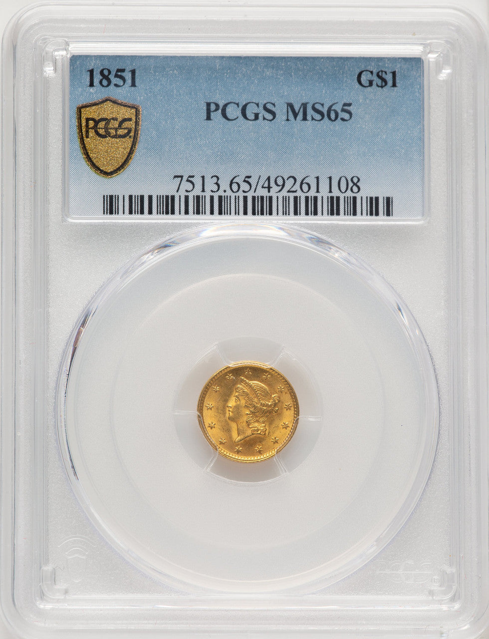 1851 G$1 Blue Gradient Gold Dollar PCGS MS65