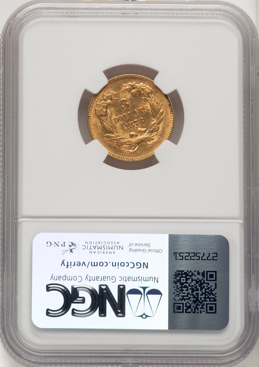 1878 $3 Three Dollar Gold Pieces NGC MS61 (771939100)